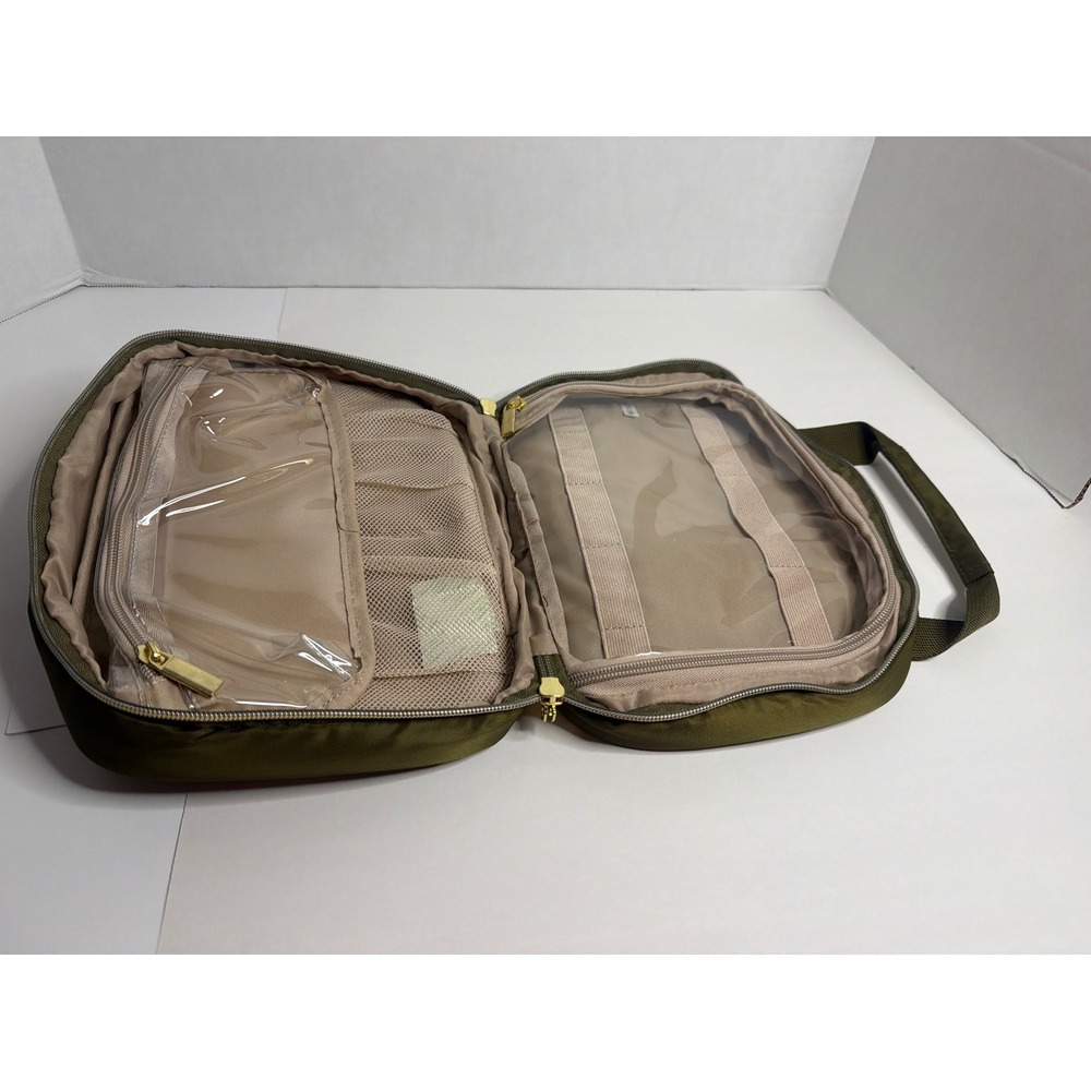 LEUDES Olive Green Quilted Cosmetic Toiletry Travel Bag Organizer New With Tags - Picture 3 of 7
